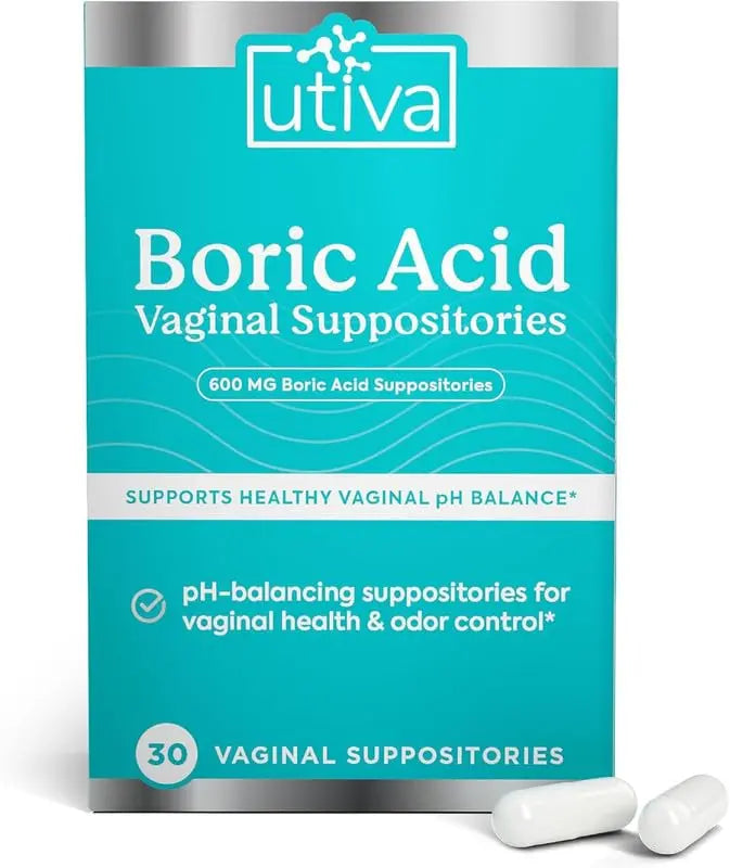 Szio+ Utiva Boric Acid Suppositories for Women - pH Balance - Feminine Care - 600mg Boric Acid to Lower pH and Support Vaginal Health, BV Treatment for Women, 30 Vaginal Suppositories Szio+ Au supplements