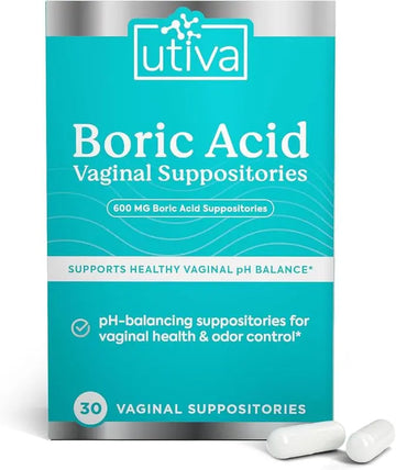 Szio+ Utiva Boric Acid Suppositories for Women - pH Balance - Feminine Care - 600mg Boric Acid to Lower pH and Support Vaginal Health, BV Treatment for Women, 30 Vaginal Suppositories Szio+ Au supplements