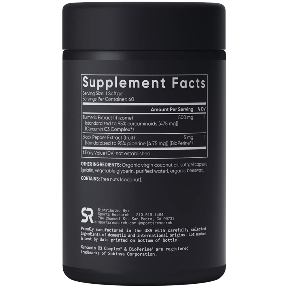 Sports Research Turmeric Curcumin C3 Complex - Softgels with Bioperine Black Pepper Sports Research Au supplements