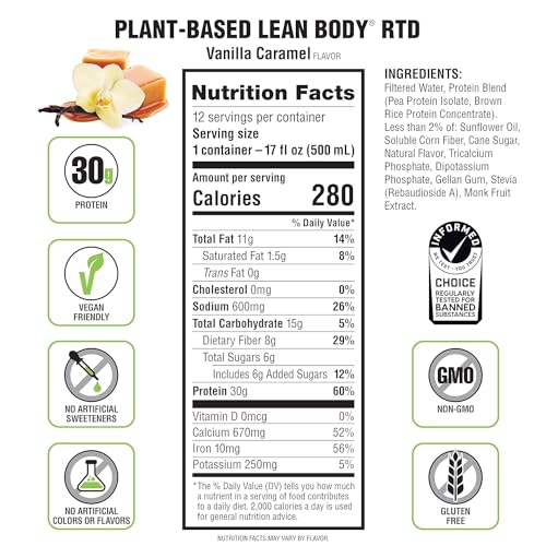 Lean Body Ready-to-Drink, Plant-Based Vegan Vanilla Caramel Protein Shake, 30g Protein Labrada Au supplements