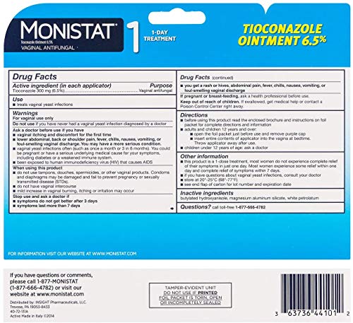 Monistat 1-Day Yeast Infection Treatment, Prefilled Applicator, 1 ea Monistat Au supplements