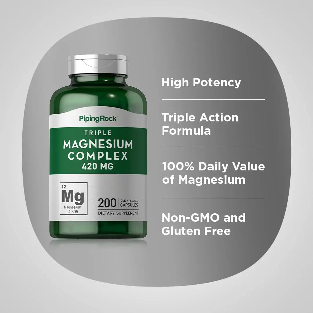 Piping Rock Triple Magnesium Complex | 420 mg | 200 Capsules | Magnesium Oxide, Citrate, and Aspartate Supplement | Non-GMO, Gluten Free Piping Rock Au supplements