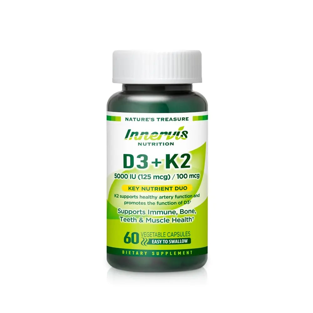 INNERVISNUTRITION Vitamin D3 5000 IU + K2 MK-7 100mcg – Bone, Heart & Immune Support, Easy to Swallow, 60 Capsules INNERVISNUTRITION uk supplements