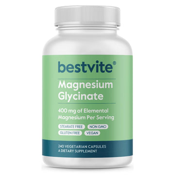 BESTVITE Filler-Free Magnesium Glycinate - 400mg of Magnesium per Serving (240 Veg Caps)- Chelated Bisglycinate for Muscle, Relaxation, Stress & Sleep Support* - For Men & Women - No Stearates - Vegan BESTVITE Au supplements