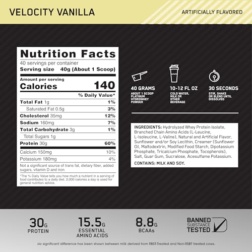 Optimum Nutrition Platinum Hydrowhey Protein Powder, 100% Hydrolyzed Whey Isolate Optimum Nutrition Au supplements