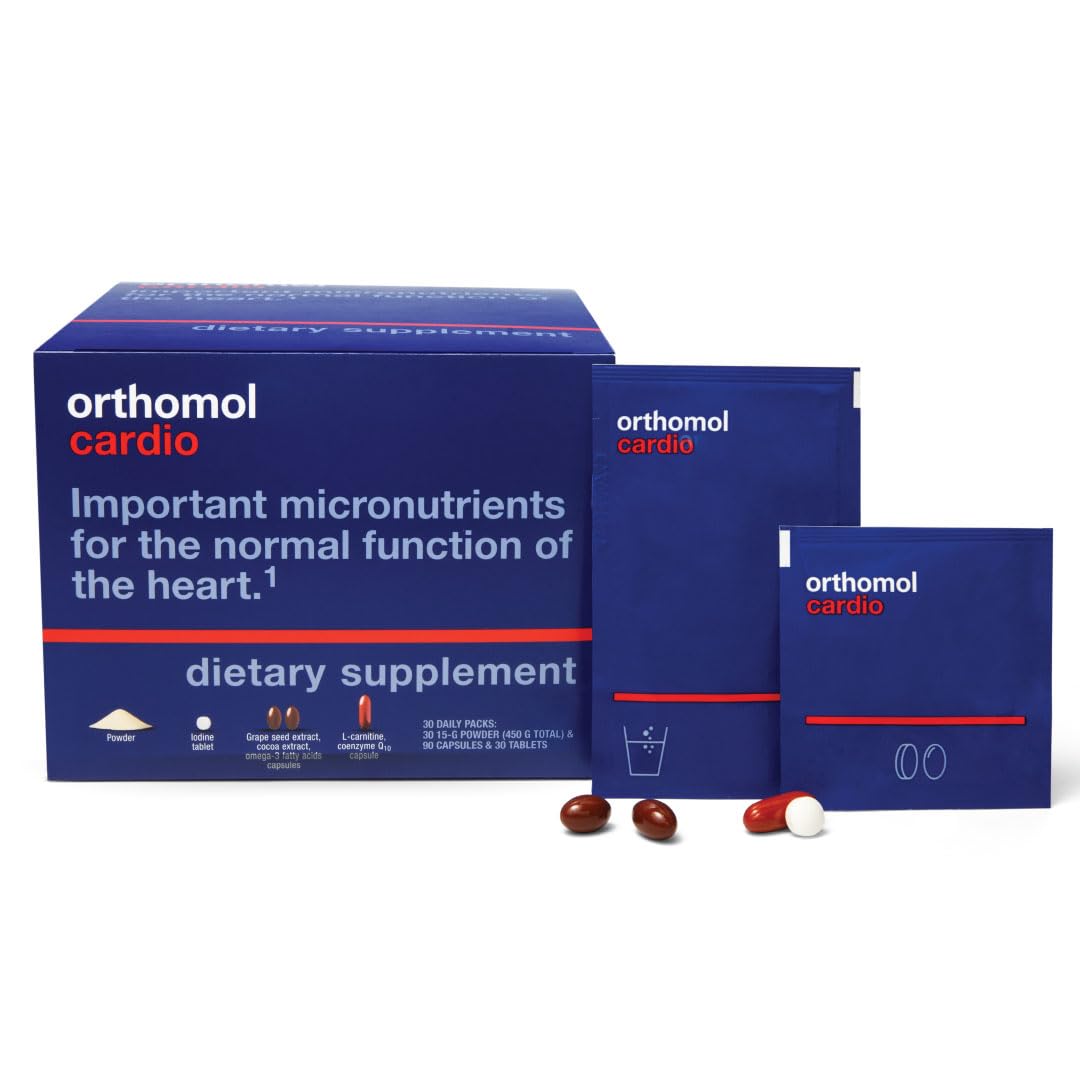 Orthomol Cardio, Heart Health Supplements for Circulation & Vascular Support, Omega-3, Magnesium, Cocoa Polyphenols & B Vitamins, Supports Cardiovascular Health, 30-Day Supply, Powder+Tablets+Capsules Orthomol Au supplements