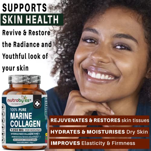 High Strength Marine Collagen Capsules - 1250mg Hydrolysed Collagen Supplement NUTRABYTES Au supplements