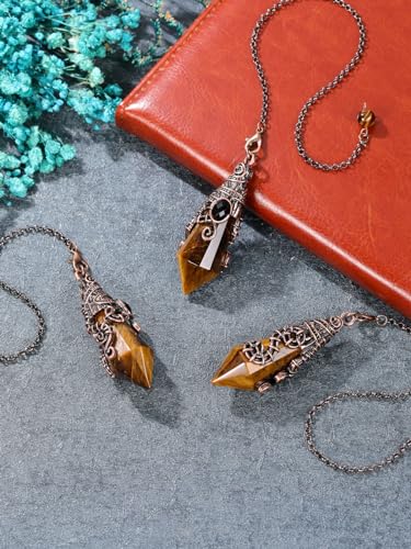 PESOENTH Crystal Pendulum Dowsing Divination Scrying Pendulum with Bronze Wrap Tiger Eye Healing PESOENTH Au supplements