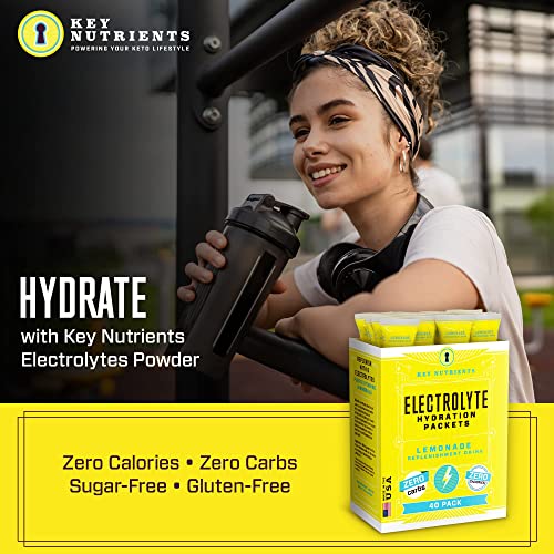 KEY NUTRIENTS Multivitamin Electrolytes Powder Packets - Refreshing Lemonade 40 Pack Hydration Packets - Travel Hydration Powder - No Sugar, No Calories, Gluten Free - Made in USA KEY NUTRIENTS Au supplements