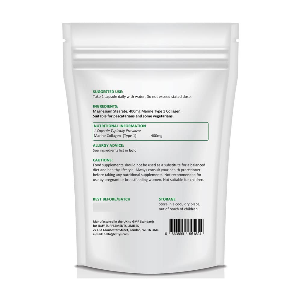 Optimum Marine Collagen 30 Capsules - 1 Month Supply - One Per Day Hydrolysed Collagen Vitlys Au supplements