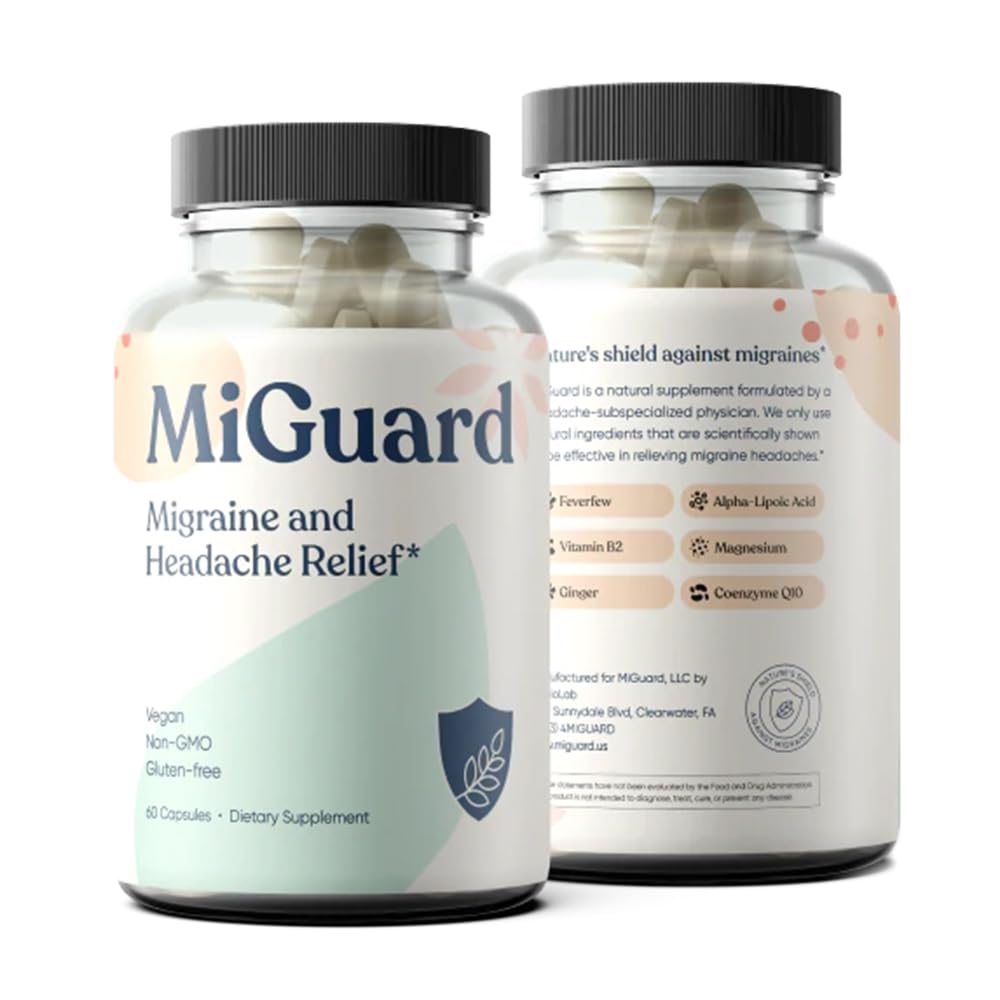Headache and Migraine Relief Supplements - Drug Free Migraine Prevention Supplement - Natural Supplements for Migraine Headaches - Helps Reduce Frequency & Severity (60 Capsules) MIGUARD Au supplements