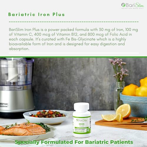 BariSlim Iron Plus Capsules - Formulated for Patients After Weight Loss Surgery Including BariSlim Au supplements