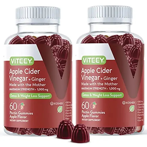 Apple Cider Vinegar Gummies 1,000mg Plus Ginger, ACV with The Mother, Detox Cleanse ViteeyAU supplements