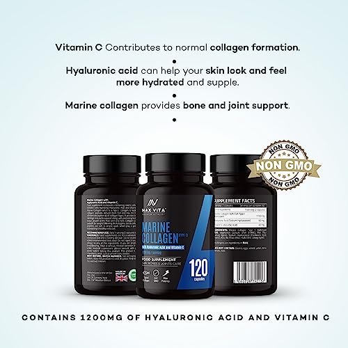 Marine Collagen Supplement 1200mg with Hyaluronic Acid & Vitamin C Hydrolysed Peptides Powder MAX VITA MAXIMUM VITALITY Au supplements