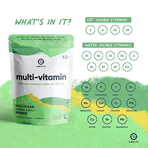 Vegan Multivitamins & Minerals - With High Strength Vitamin B12, D3, K2 & Iron Omvits Au supplements