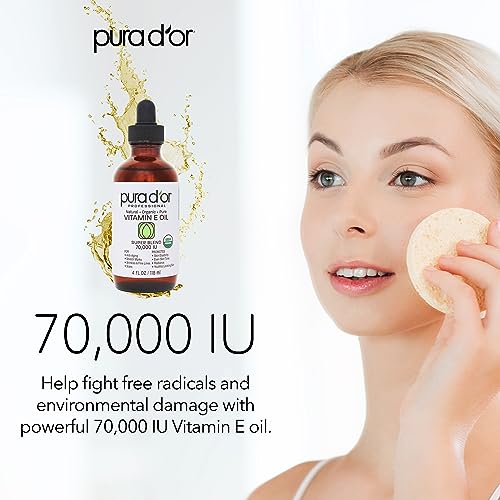 PURA D'OR 4 Oz ORGANIC Vitamin E Oil Blend 70,000 IU - 100% Natural Hexane Free, Sweet Almond PURA D'OR Au supplements