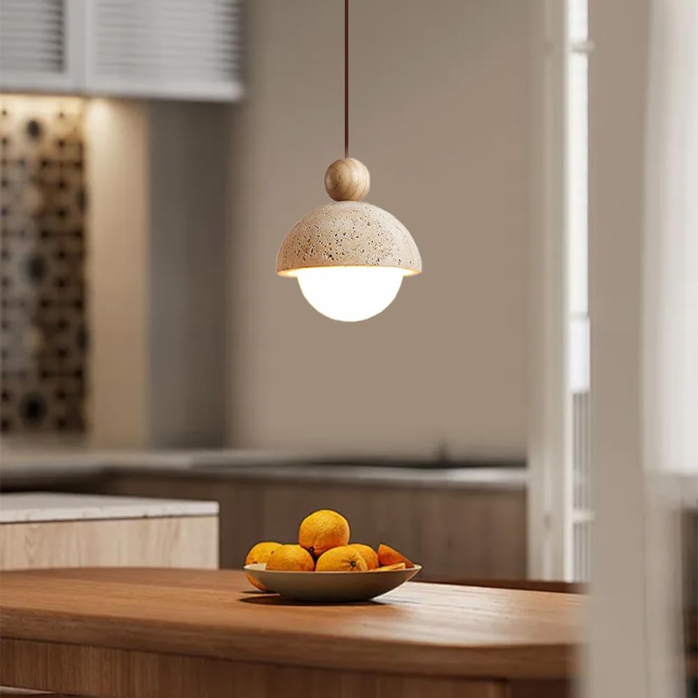Spherical Wabi Sabi Pendant Light Natural Stone Retro Japanese Style Yellow Travertine Pendant Lighting Vintage Mini Wood Nordic Hanging Light for Kitchen Island Dining Room Bedroom Hallway Bedside OROILUPU Au supplements