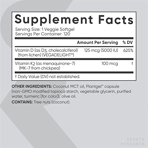 Sports Research Vitamin D3 + K2 with 5000iu of Plant-Based D3 & 100mcg of Vitamin Sports Research Au supplements