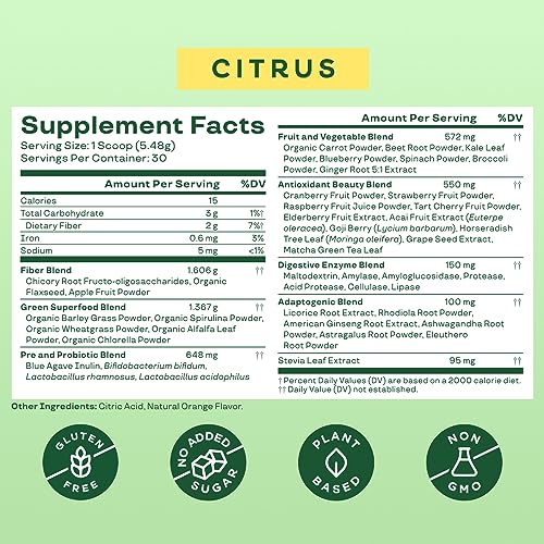 Bloom Nutrition Super Greens Powder Smoothie & Juice Mix (Citrus) Bloom Nutrition Au supplements