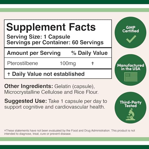 Pterostilbene Supplement 100mg Capsules (Third Party Tested) Manufactured in The USA Double Wood Supplements Au supplements