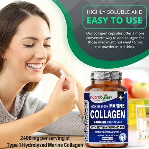 High Strength Marine Collagen 2400mg with Hyaluronic Acid 100mg, Biotin, Vitamin C, D3, B12 and Silica NUTRABYTES Au supplements