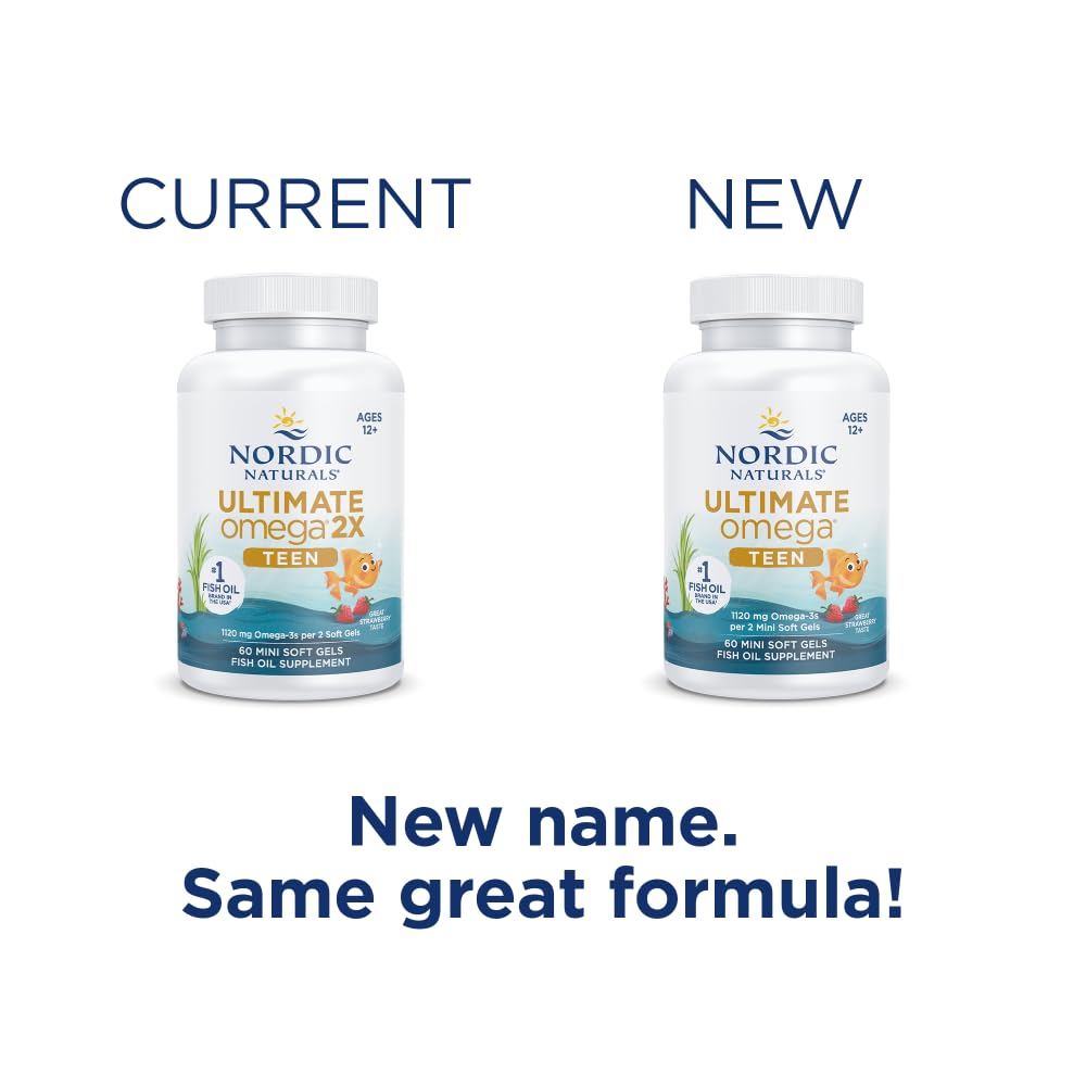 Nordic Naturals Ultimate Omega 2X Teen, Strawberry - 60 Mini Soft Gels - 1120 mg Total Omega-3s with EPA & DHA - Brain Health, Positive Mood, Social Development, Learning - Non-GMO - 30 Servings Nordic Naturals Au supplements