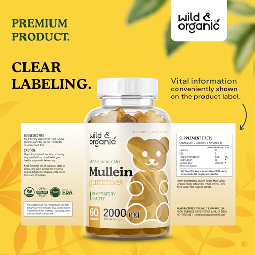 Wild & Organic Mullein Gummies - Daily Dietary Supplement for Respiratory, Digestive Wild & Organic Au supplements