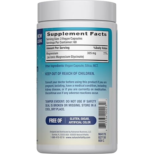 Natural Vitality Calm, Magnesium Glycinate Supports Bone, Muscle, Heart, & Nerve Health, Non-GMO, Vegan, Gluten Free 180ct Natural Vitality Au supplements