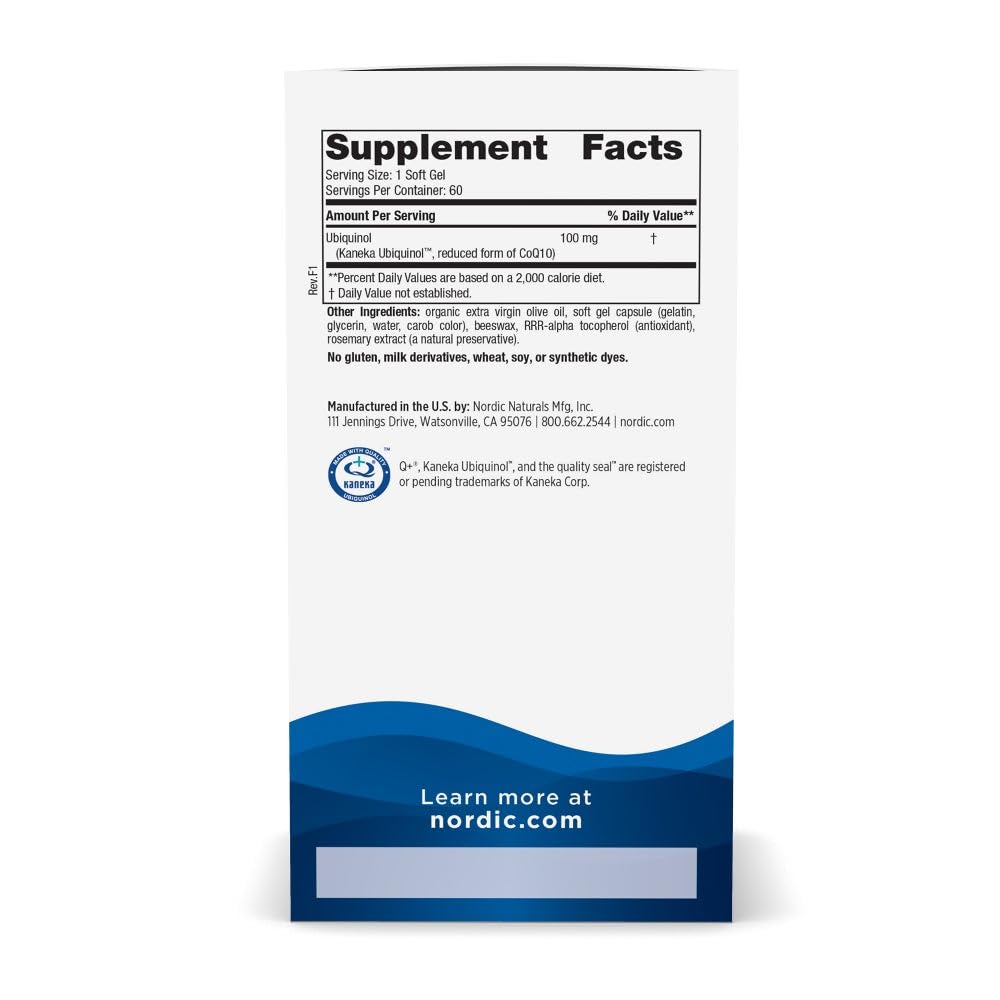 Nordic Naturals Nordic CoQ10 Ubiquinol - 60 Mini Soft Gels - 100 mg Coenzyme Q10 (CoQ10) Ubiquinol - Heart & Brain Health, Cellular Energy Production, Antioxidant Support - Non-GMO - 60 Servings Nordic Naturals Au supplements