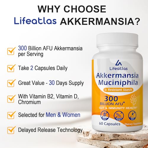 300 Billion AFU Akkermansia Muciniphila - Live Akkermansia Probiotics for Women & Men Lifeatlas Au supplements