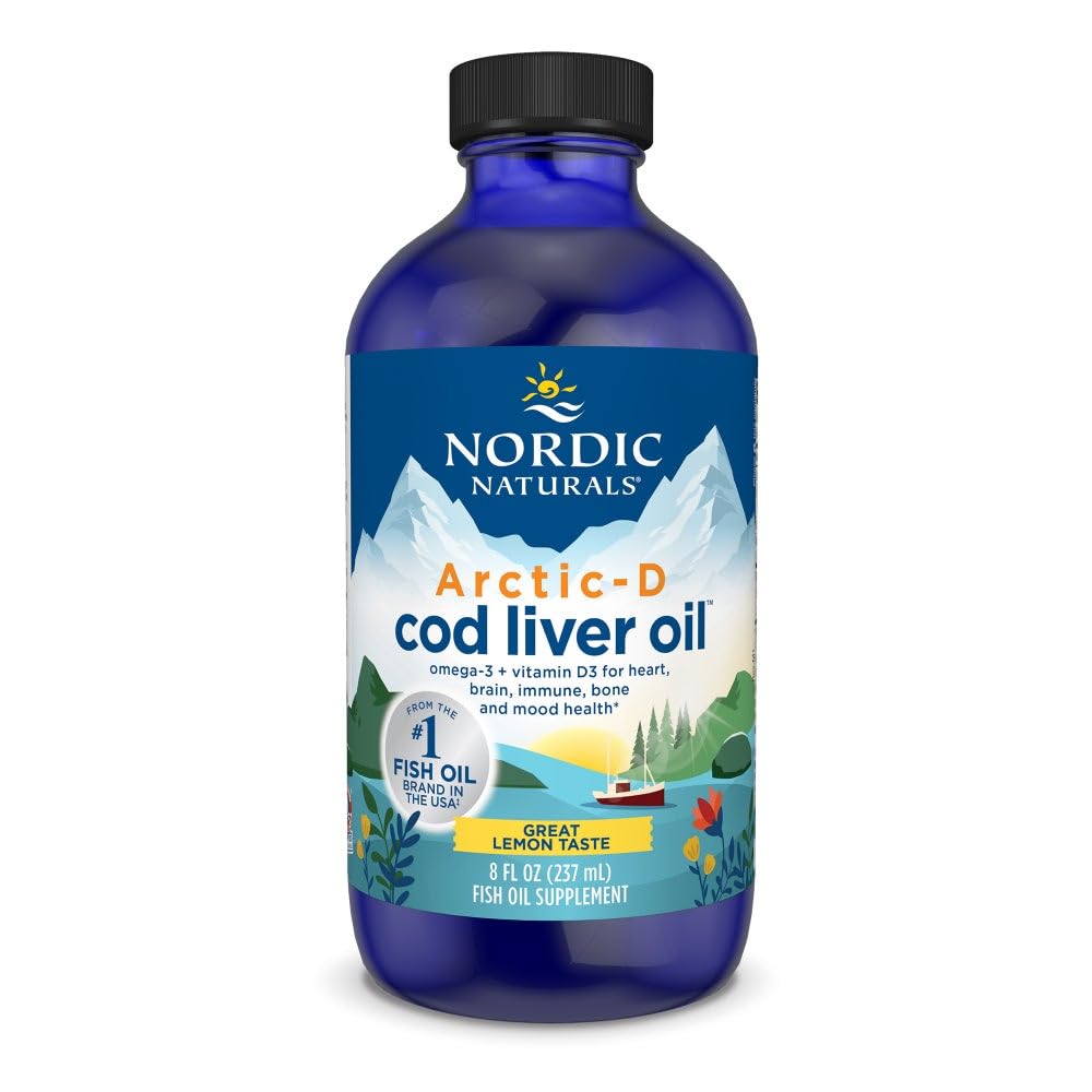 Nordic Naturals Arctic-D Cod Liver Oil, Lemon - 8 oz - 1060 mg Total Omega-3s + 1000 IU Vitamin D3 - EPA & DHA - Heart, Brain, Bone, Immune & Mood Support - Non-GMO - 48 Servings Nordic Naturals Au supplements