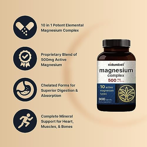 NatureBell Magnesium Complex Supplement 500mg, 300 Capsules | 10 Active Forms NatureBell Au supplements