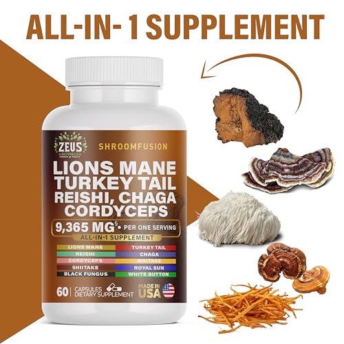 Zeus Naturals Lions Mane Capsules, Mushroom Supplement with Turkey Tail, Cordyceps Zeus Naturals Au supplements