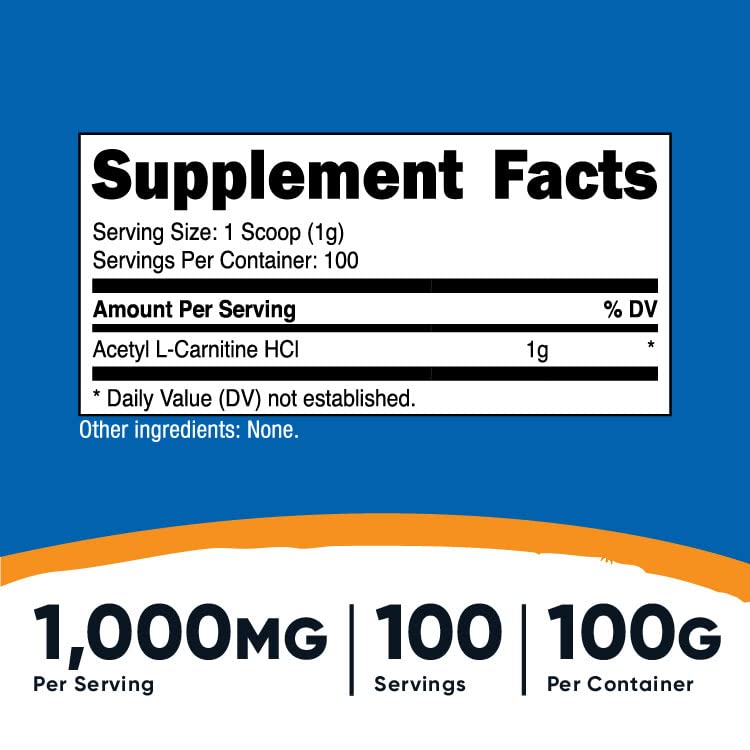 Nutricost Acetyl L-Carnitine (ALCAR) 100 Grams - 1000mg Per Serving - Non-GMO, Gluten Free Nutricost Au supplements