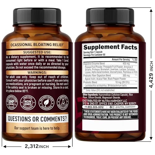 Digestive Enzymes for Women - Multi Digestive Enzymes | Papaya | Bromelain | Probiotic & Prebiotics - Gut & Digestion Support, Bloating Relief - Vegan, Lab Tested - Made in USA - 90 Capsules, One/Day NUTRAHARMONY Au supplements