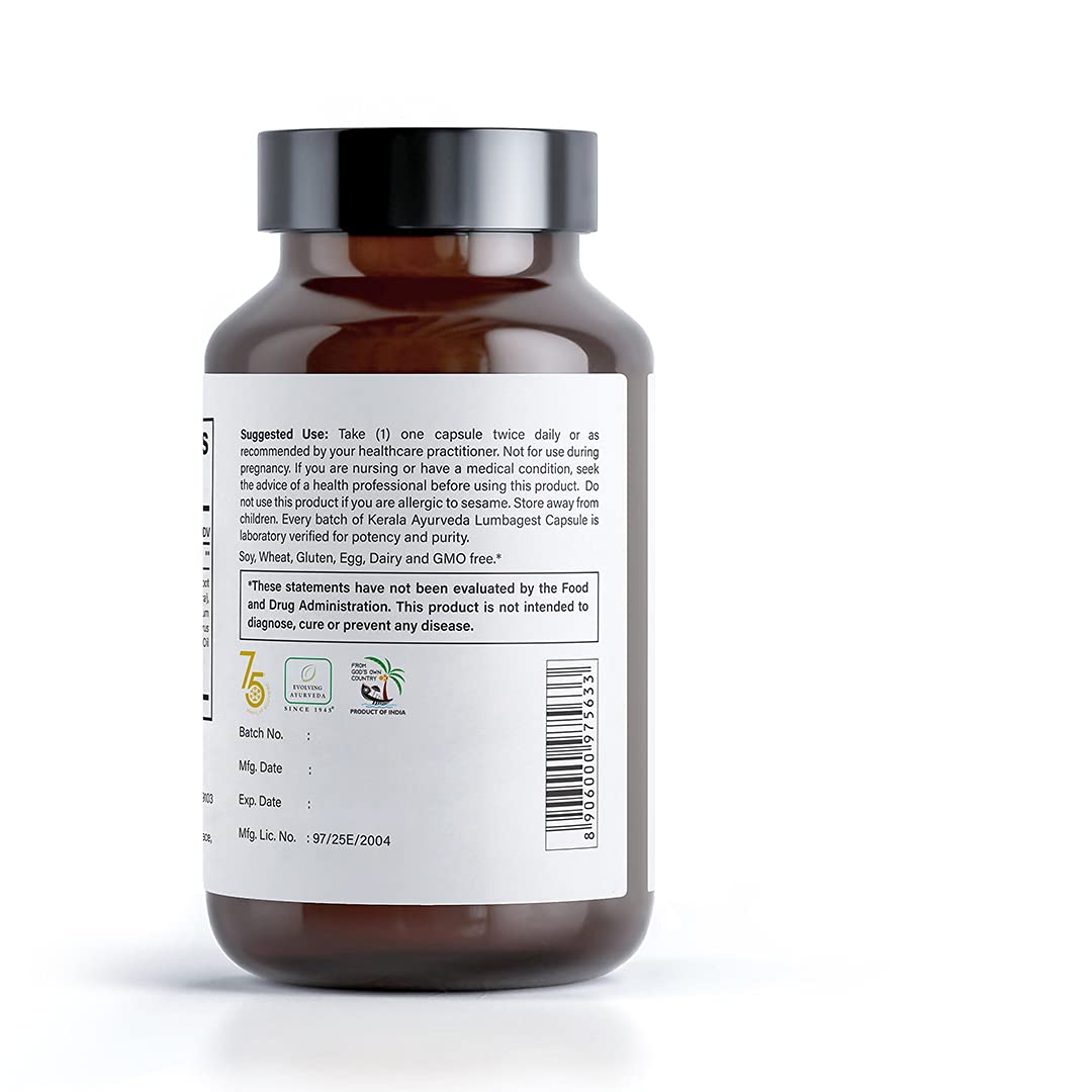 Kerala Ayurveda Back Support Herbal Capsules - Eases Occasional Discomfort of Lower Back & Supports Normal Movement of Spine, 90 Count Kerala Ayurveda Au supplements
