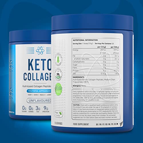Applied Nutrition Keto Protein Powder, Hydrolysed Collagen Peptides + MCT Healthy Fats & Skin, Ketogenic & Paleo Diet Applied NutritionUS supplements