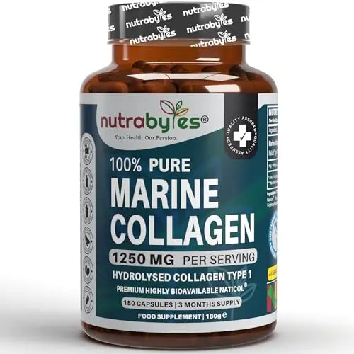 High Strength Marine Collagen Capsules - 1250mg Hydrolysed Collagen Supplement NUTRABYTES uk supplements