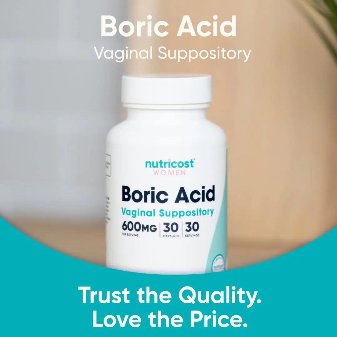 Nutricost Boric Acid 600mg, 30 Capsules - Vaginal Suppository - Non-GMO - for Women Nutricost Au supplements