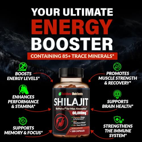 Pure Himalayan Shilajit Capsules Supplement (60,000mg+ Absorption Enhancer+50% Rainbow Nutrients, LLC Au supplements