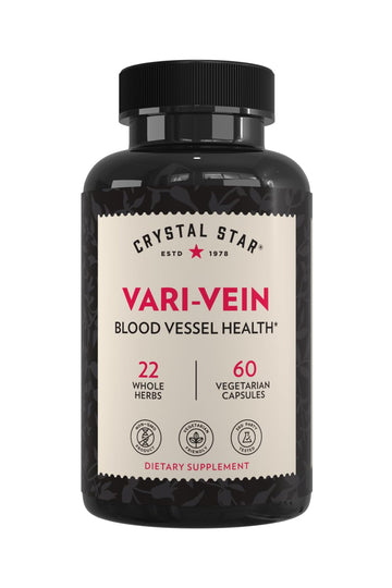 Crystal Star Vari-Vein (60 Capsules) - Herbal Circulation Support Supplement for Varicose Veins & Spider Veins Treatment - Witch Hazel, Butcher’s Broom, Hawthorn & Horse Chestnut- Non-GMO Crystal Star Au supplements