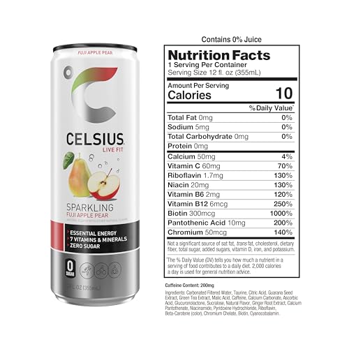 CELSIUS Sparkling Fuji Apple Pear, Functional Essential Energy Drink 12 Fl Oz (Pack of 12) CELSIUS Au supplements