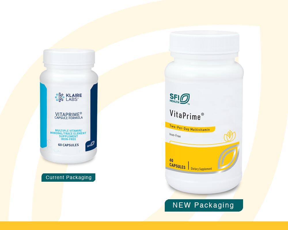 Klaire Labs SFI Health VitaPrime - Iron Free Multivitamin for Women & Men - Promote Immune Function & Support Nutritional Gaps - Two-Per-Day Multivitamin with Methyl Folate & B12 (60 Capsules) SFI Health Au supplements
