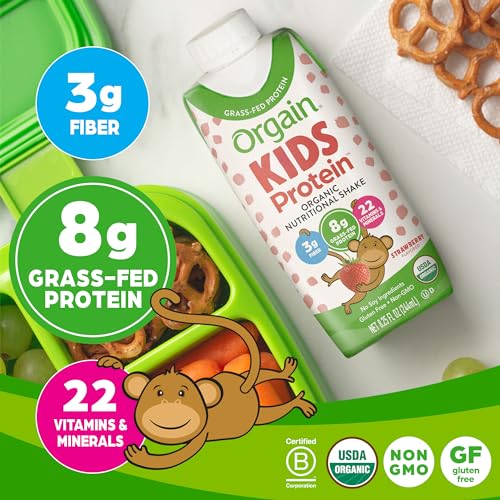 Orgain Organic Kids Nutritional Protein Shake, Strawberry - Kids Snacks with 8g Dairy Orgain Au supplements