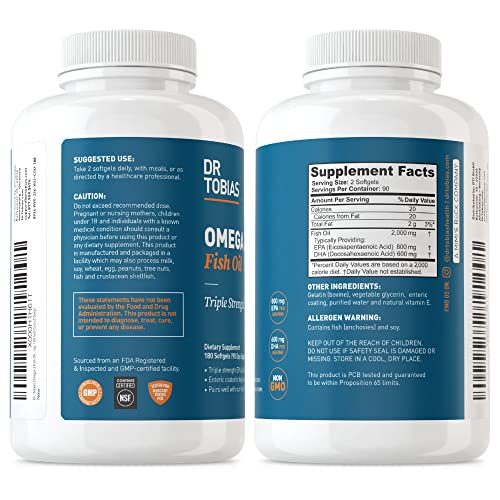 Dr. Tobias Omega-3 Fish Oil, Triple Strength, Supports Brain & Heart Health, 2000 mg Dr. Tobias Au supplements