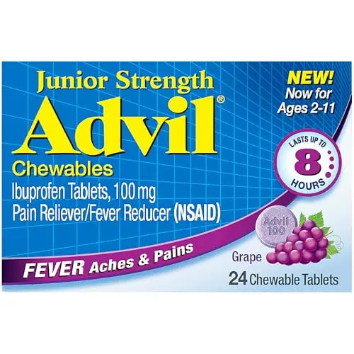 Advil Junior Strength Chewable Ibuprofen Pain Reliever and Fever Reducer, Children's Ibuprofen for Pain Relief, Grape - 24 Tablets (Pack of 3) Advil Au supplements