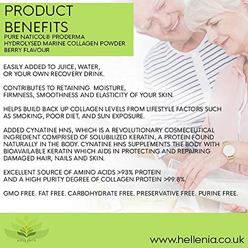 Pure Hydrolysed Marine Collagen Powder 300g | Berry Flavour | Type 1 and 3 Hellenia Au supplements