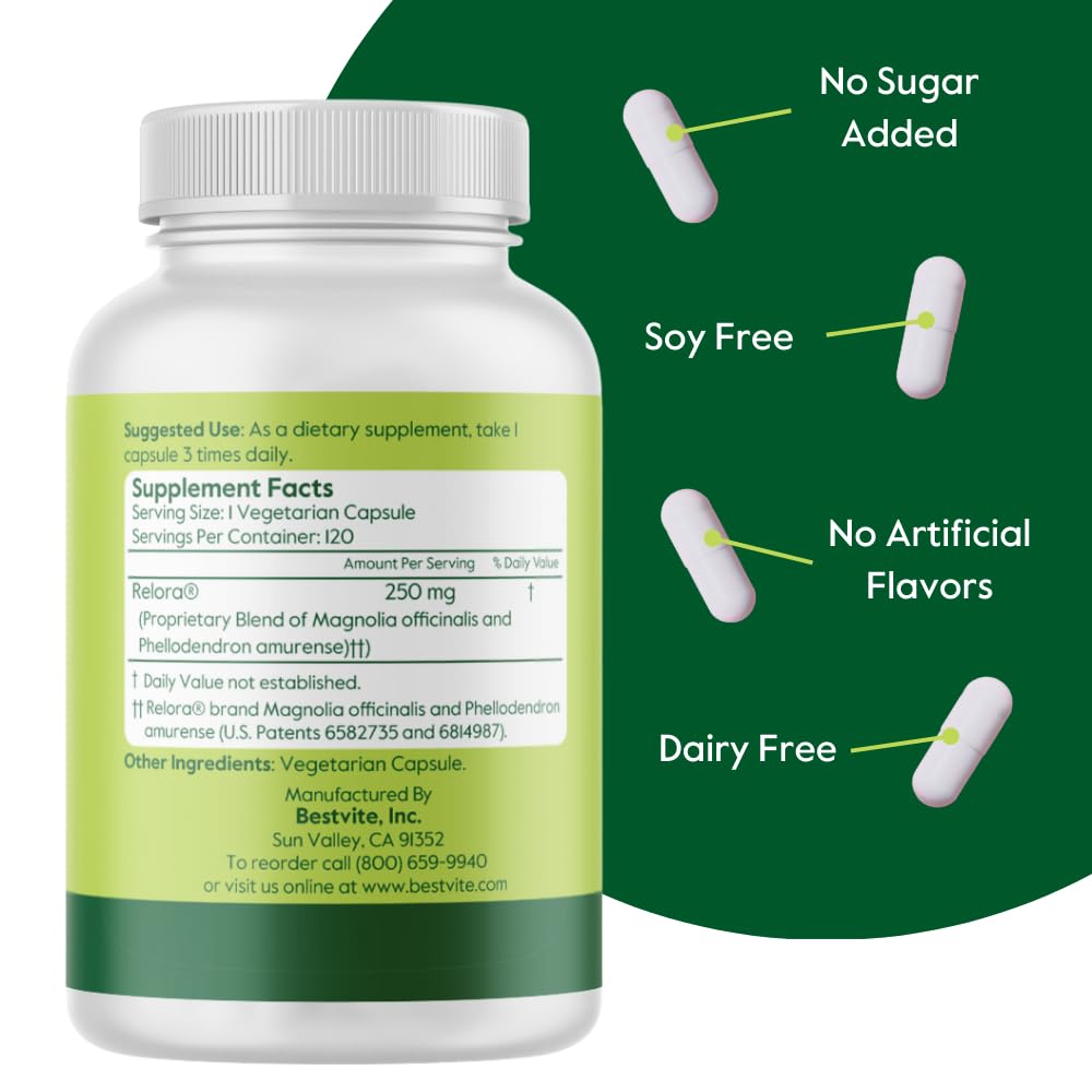 BESTVITE Filler-Free Relora 250mg (240 Vegetarian Capsules) (120 x 2) – Clinically Researched – No Stearates – Vegan – No Fillers – Supports the Management of Occasional Stress* BESTVITE Au supplements