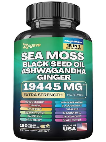 Sea Moss 7000mg Black Seed Oil 4000mg Ashwagandha 2000mg Turmeric 2000mg Zoyava Au supplements