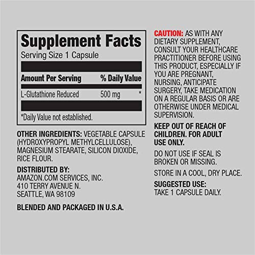 Amazon Elements Glutathione, Vegan, 500mg per Serving, 60 Capsules Amazon Elements Au supplements